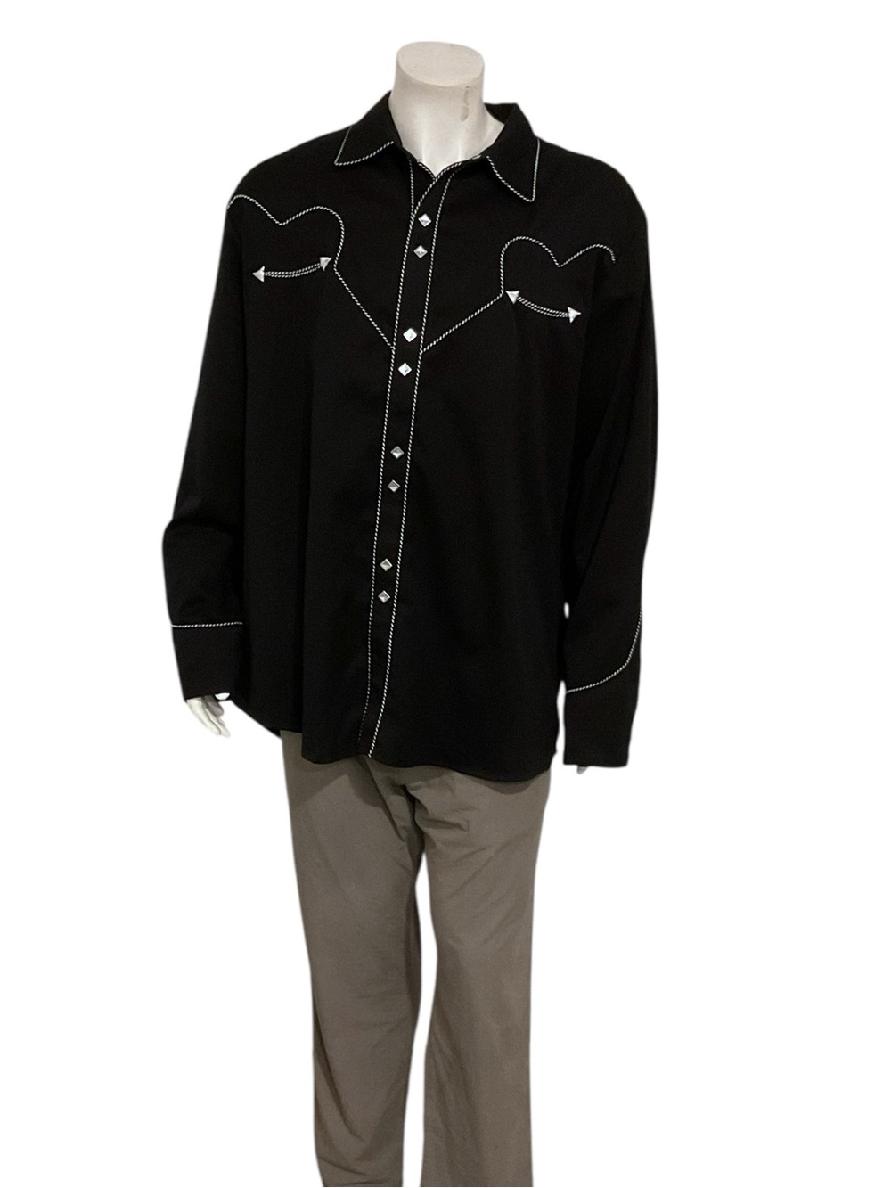 Scully Men's Black Western Stitch-Trim Button-Up Shirt
